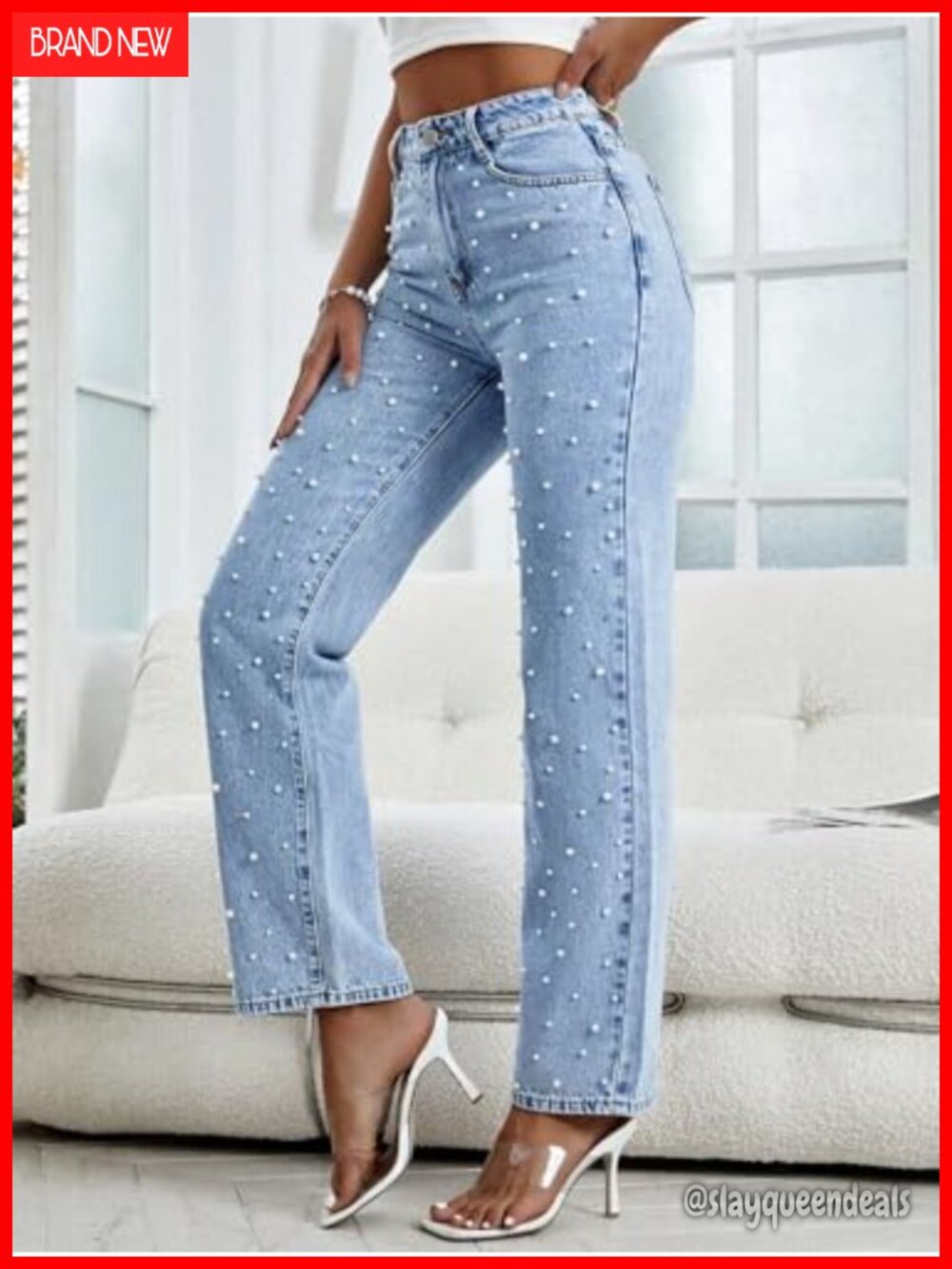 High Waisted Boyfriend Baggy Wide Straight Leg Casual Denim Pants Trousers - Picture 5 of 6